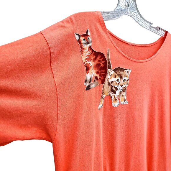 Vintage 80s Cat Dress Plus Size Cotton Kitten Print Short Sleeves Pockets XL 1X - Picture 10 of 10